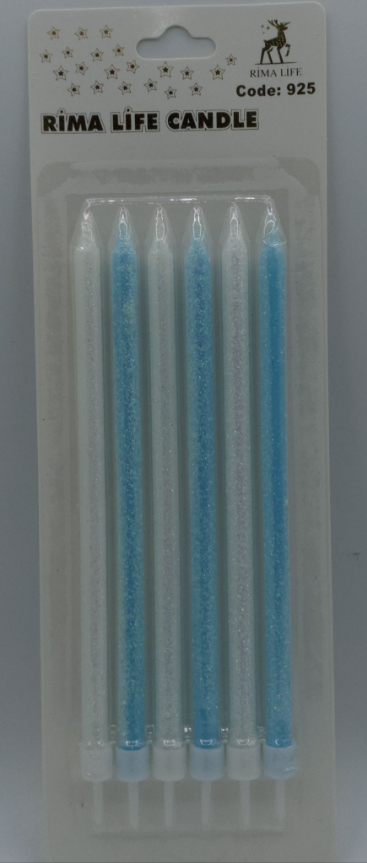 Mavi Beyaz Simli Doğum Günü Mumu 6 Lı Kod: 925